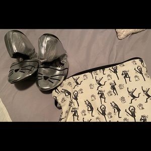 Karl Lagerfeld Silver (Metallic) Cat Ballet Flats